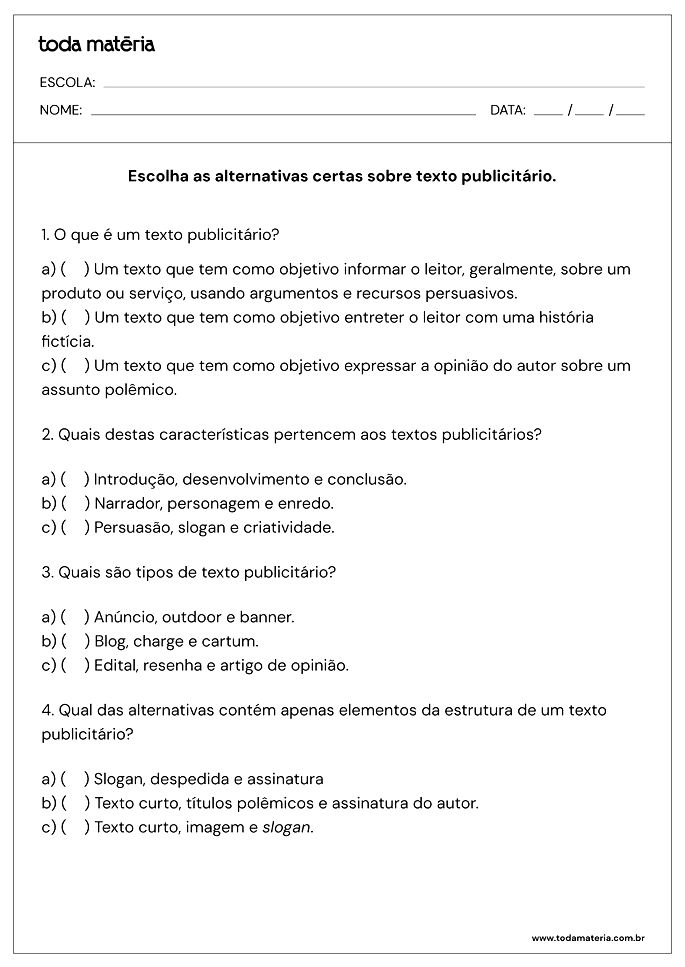 Atividades de Português de 6º ano (para imprimir) - Toda Matéria