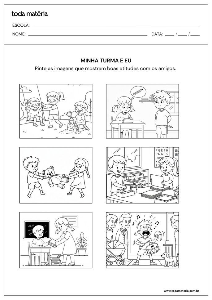 atividade sobre regras de convivência para pintar boas atitudes_educação infantil