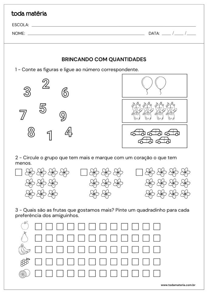 atividade sobre reconhecimento de quantidades, comparação de conuntos e gráfico_educação infantil