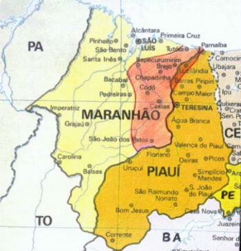 Mapa das lutas ocorridas na Balaiada