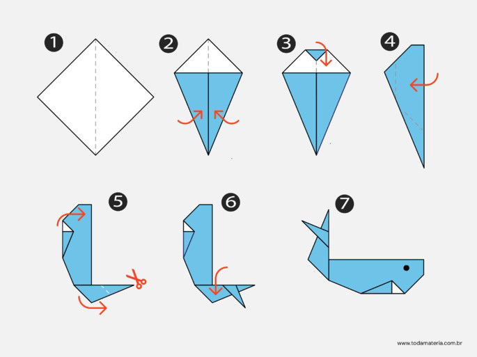 passo a passo de origami de baleia