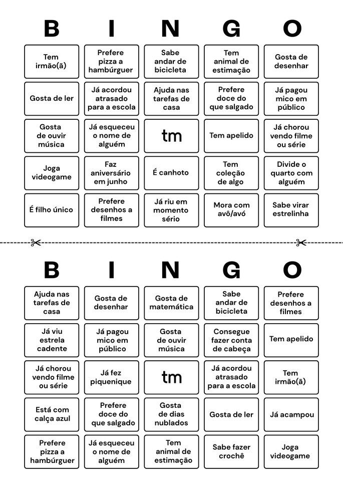 Bingo Humano - cartela para impress&atilde;o.
