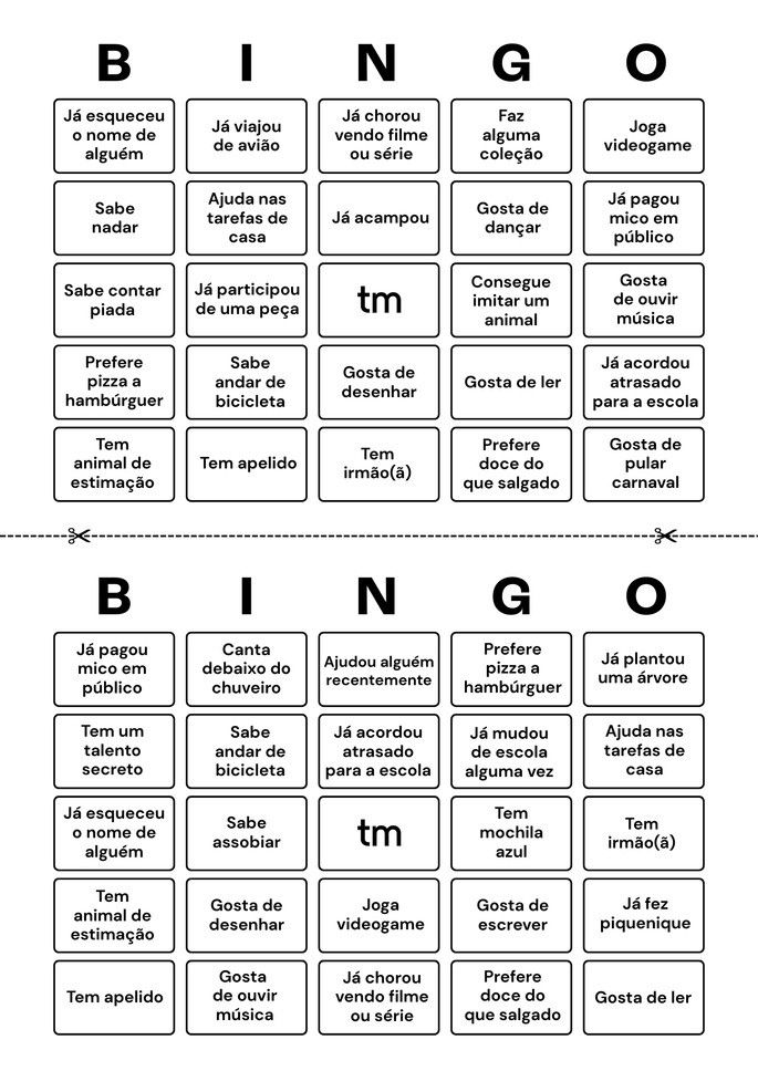 Bingo Humano - cartela para impress&atilde;o.