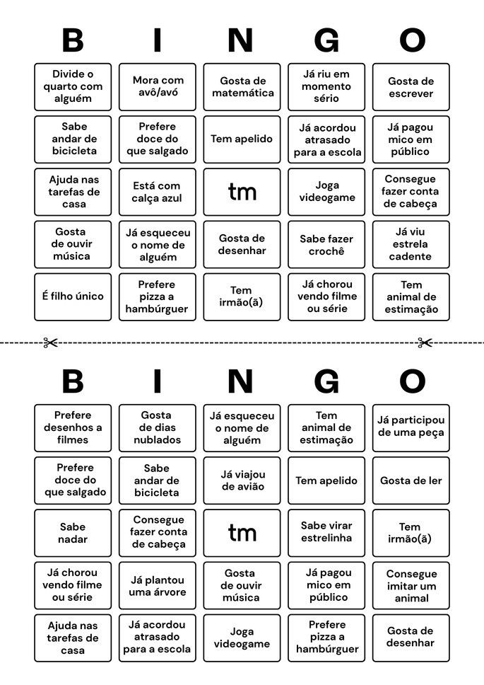 Bingo Humano - cartela para impress&atilde;o.
