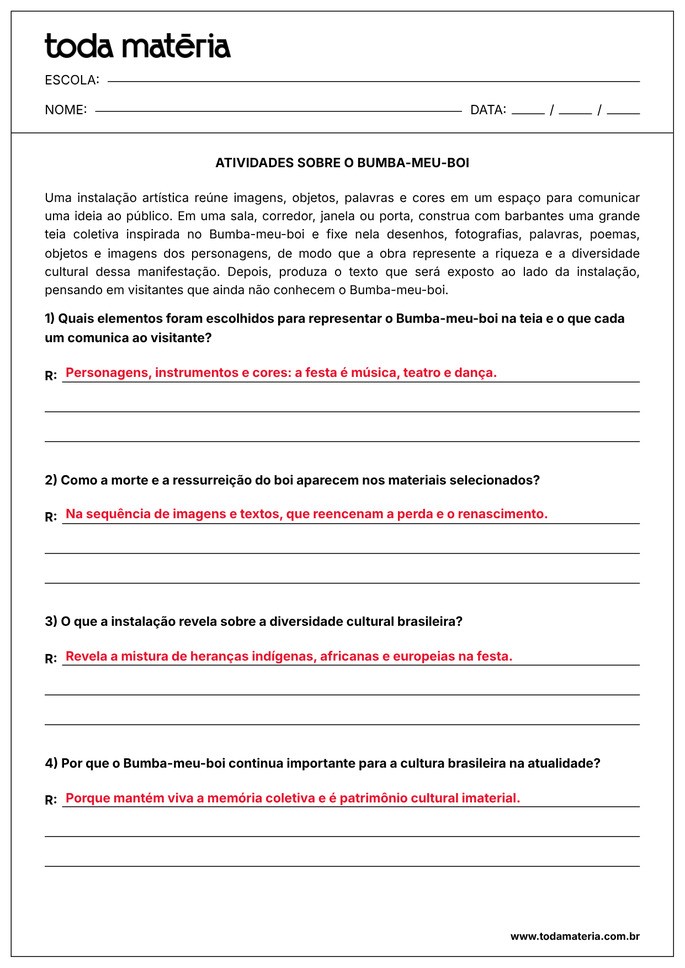 atividade sobre instalação bumba meu boi_gabarito