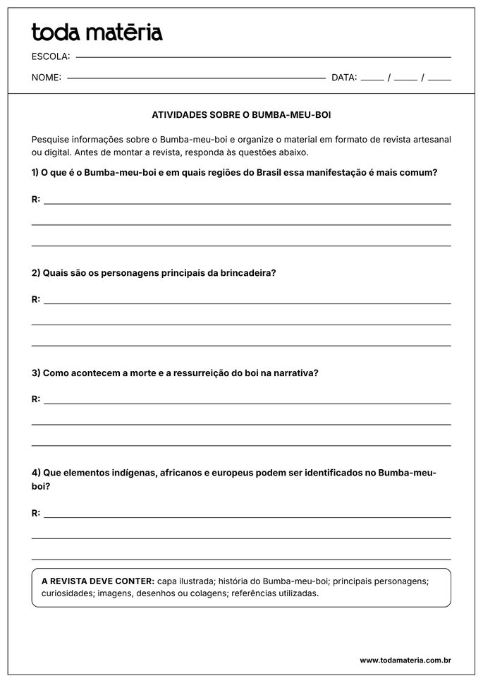 atividade de revista sobre bumba meu boi