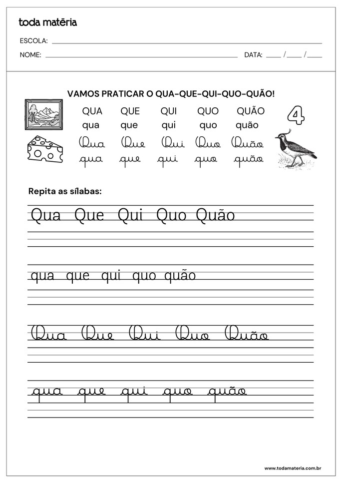 caligrafia das-silabas-qua-que-qui-quo-quao