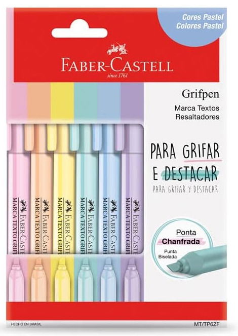 Caneta marca texto da Faber Castell de 6 cores