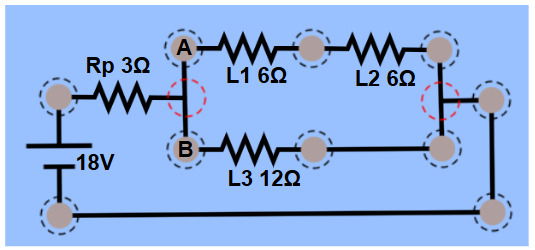 Circuito com 3 lâmpadas e um resistor de proteção