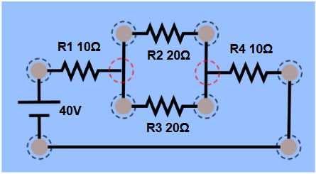 Circuito com 4 resistências e uma bateria