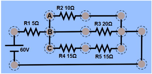 Circuito elétrico com 5 resistores