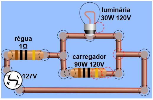 O esquema do circuito formado pode ser representado da seguinte forma:
