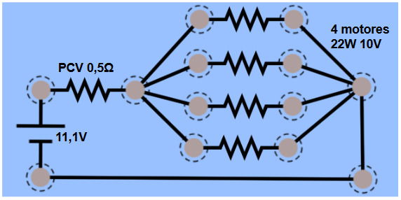 Circuito elétrico de um drone com quatro motores