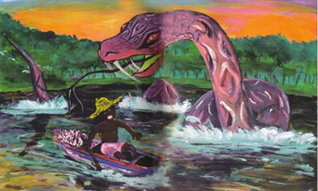 Cobra Grandes assustando pescador
