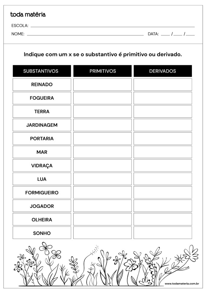 Atividades De Substantivos Primitivos E Derivados (com Gabarito) - Toda ...