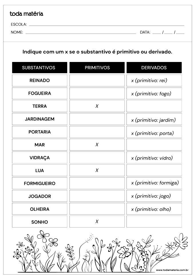 Substantivos: exercícios diversos