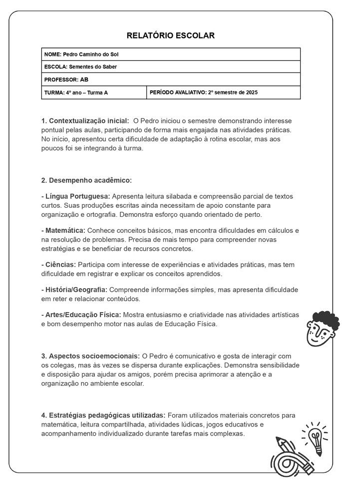 exemplo pronto de relatório escolar de aluno com desempenho baixo_folha 1