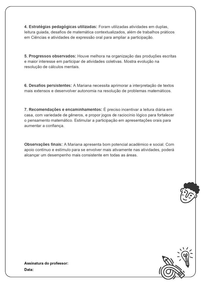 exemplo pronto de relatório escolar de aluno com desempenho médio_folha 2
