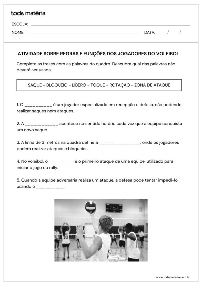 complete sobre as regras e funções dos jogadores do voleibol