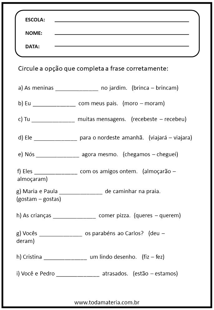 Exercícios verbos (1)