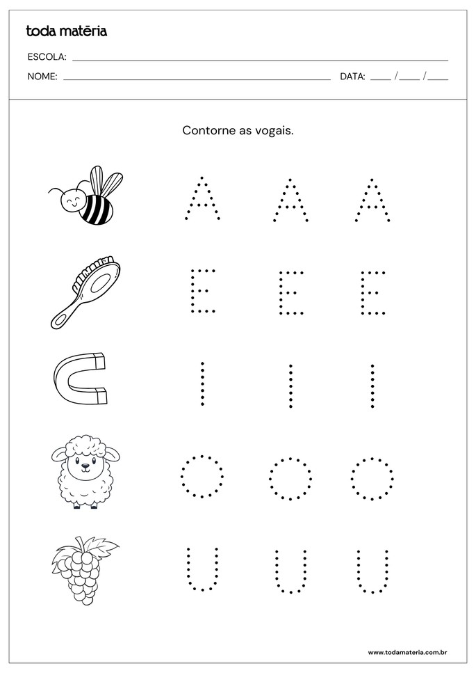 atividade de contorno das vogais com pontilhado