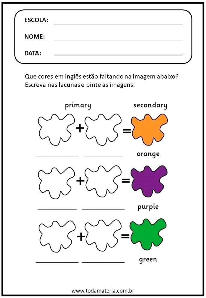 Flashcards para aulas de Inglês - Colors, numbers and shapes - Hora de  Colorir - Atividades escolares