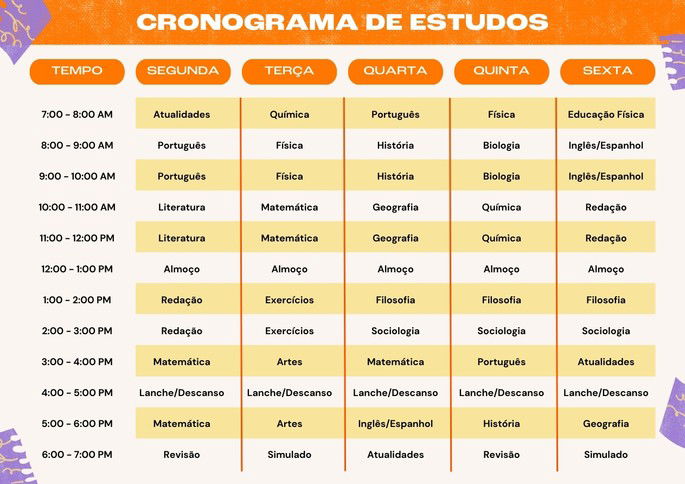 cronograma-de-estudos-modelo-preenchido-segunda a sexta