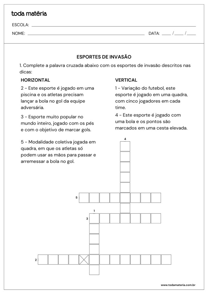 cruzadinha sobre esportes de invasão
