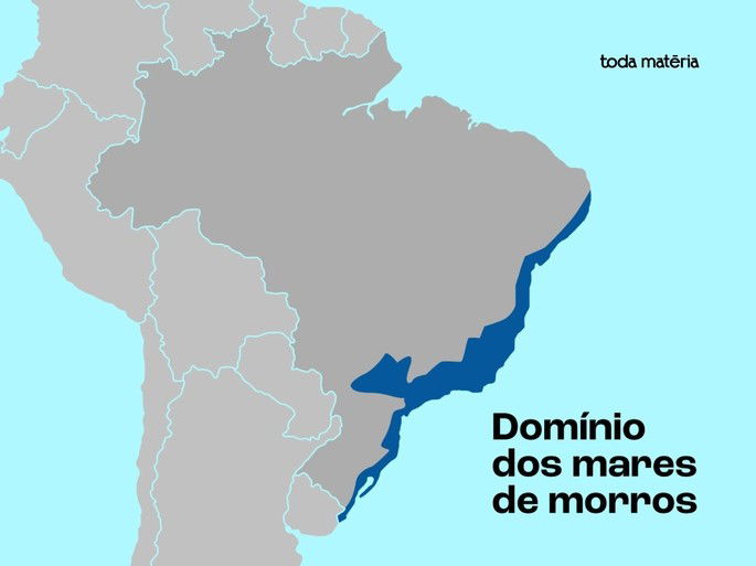 Localização no mapa do brasil da região em que está localizado o domínio dos mares de morros