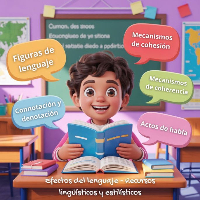 Menino sentado numa cadeira escolar e com livro aberto estudando sobre os efeitos de sentido em Espanhol