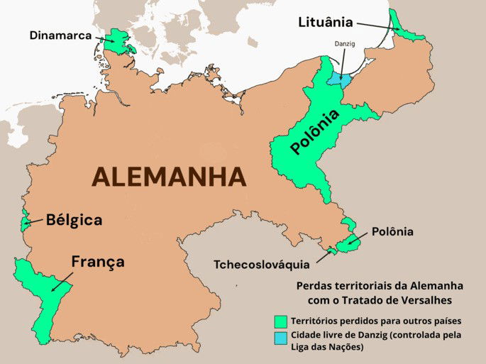 Mapa da Europa antes e depois do Tratado de Versalhes