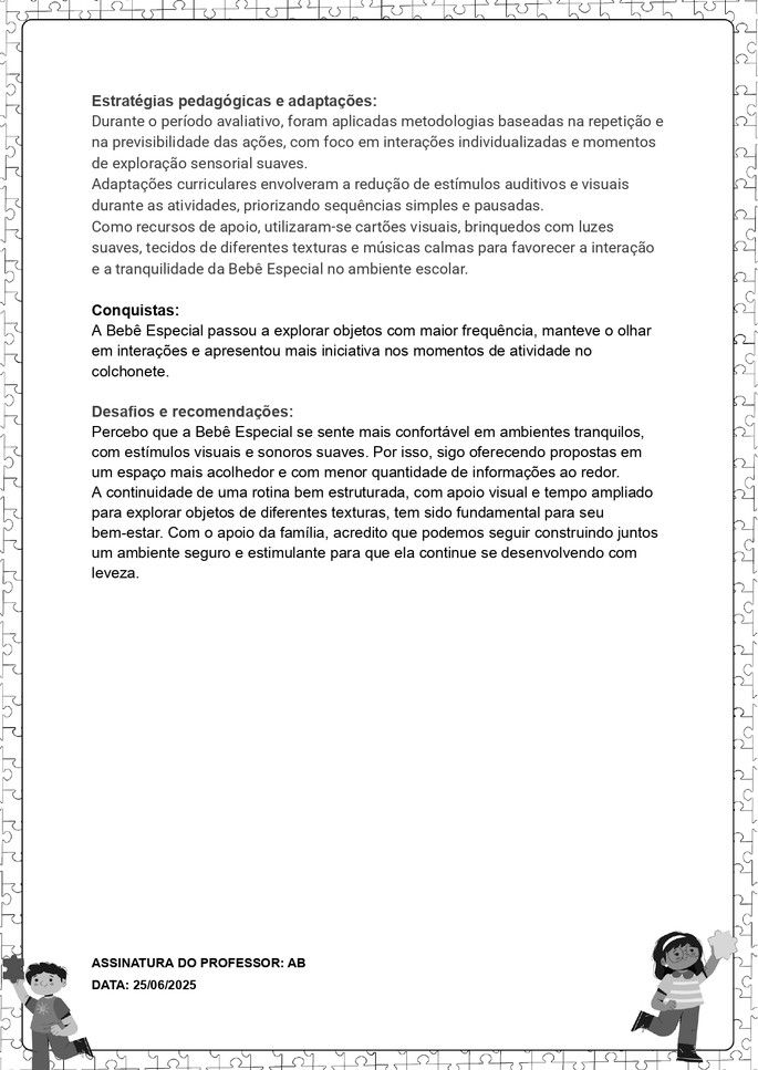 Exemplo de relatório individual de alunos com autismo para educação infantil de bebê_folha 2 de 2