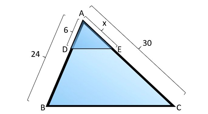 Exemplo resolvido da aplicação do teorema de Tales para semelhança entre triângulos
