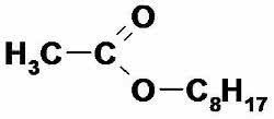 Fórmula do composto usado como essência de laranja, etanoato de n-octila.