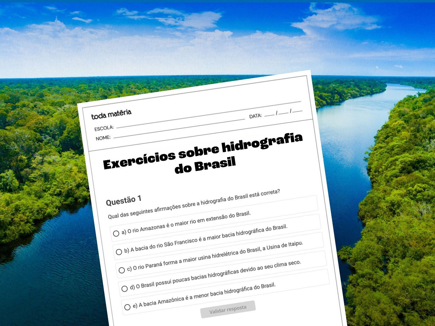 Exercícios sobre hidrografia do Brasil para 6º ano (com respostas ...
