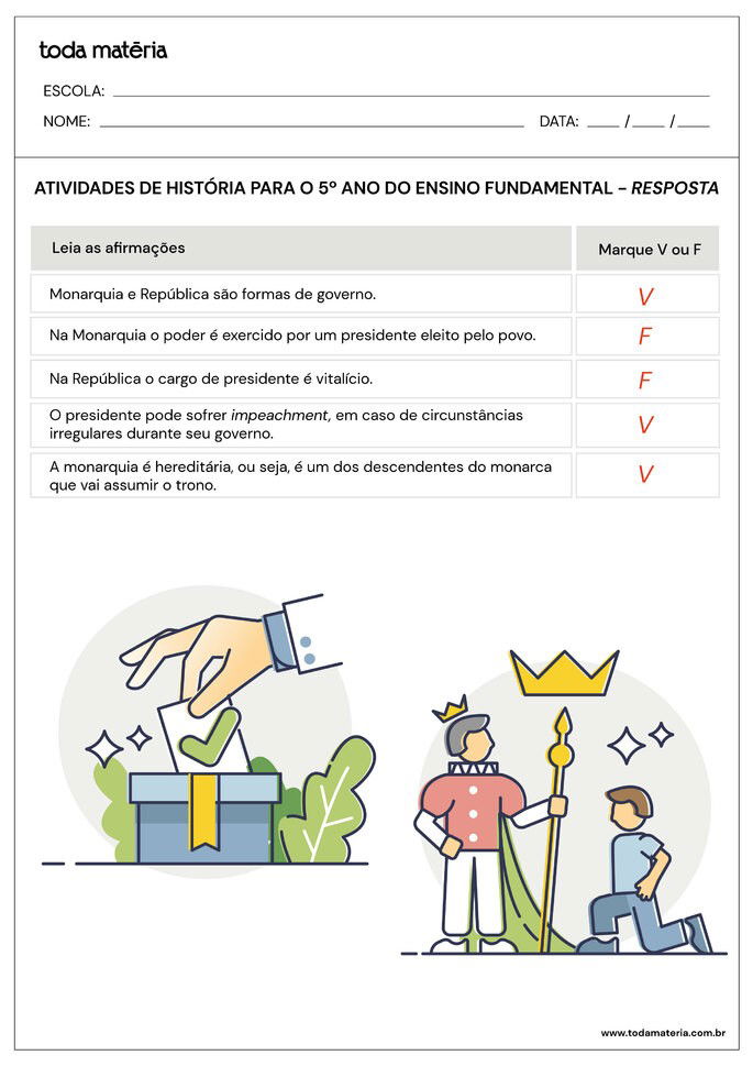 Questão 2 - folhas de atividades de história para 5º ano do ensino fundamental_respostas