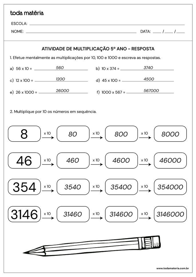 Problemas de Matemática para 3º Ano sobre Multiplicação