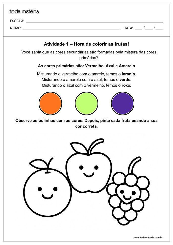 Folha 1-Atividade Ed.Infantil -Cores Secundárias