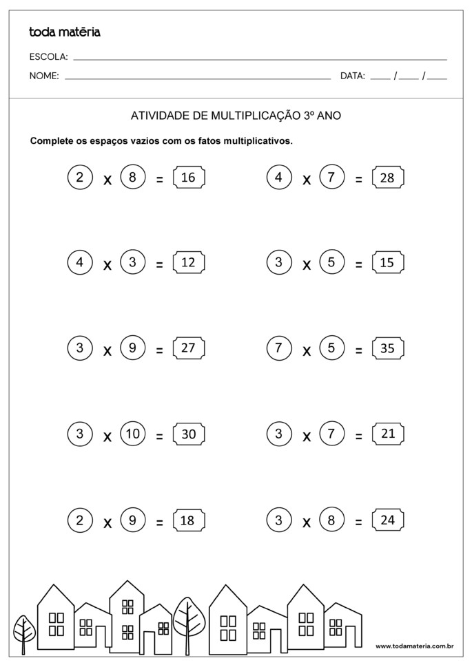 Problemas de Matemática para 3º Ano sobre Multiplicação