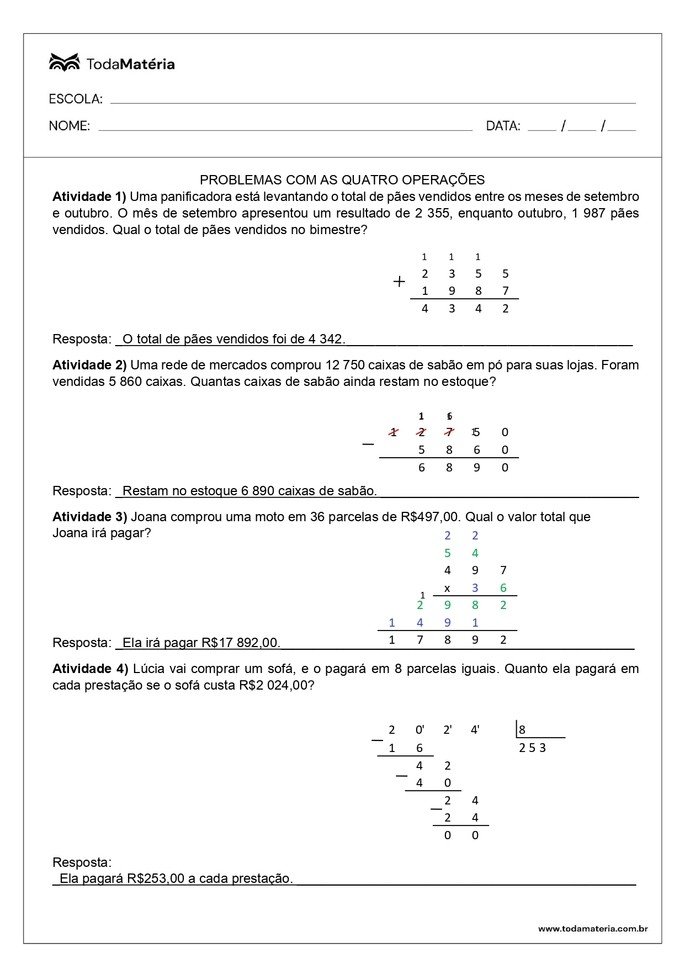 1 - Termos Das 4 Operações - Exercícios, PDF, Divisão (Matemática)