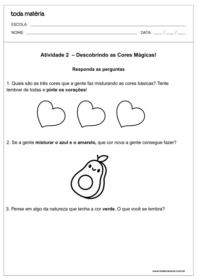 Folha 2-Atividade Ed.Infantil -Cores Secundárias