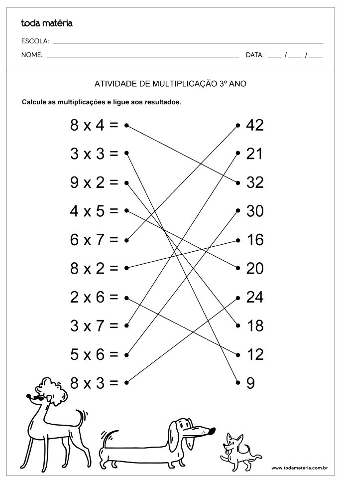 Atividades de multiplicação 3º ano para imprimir - Toda Matéria