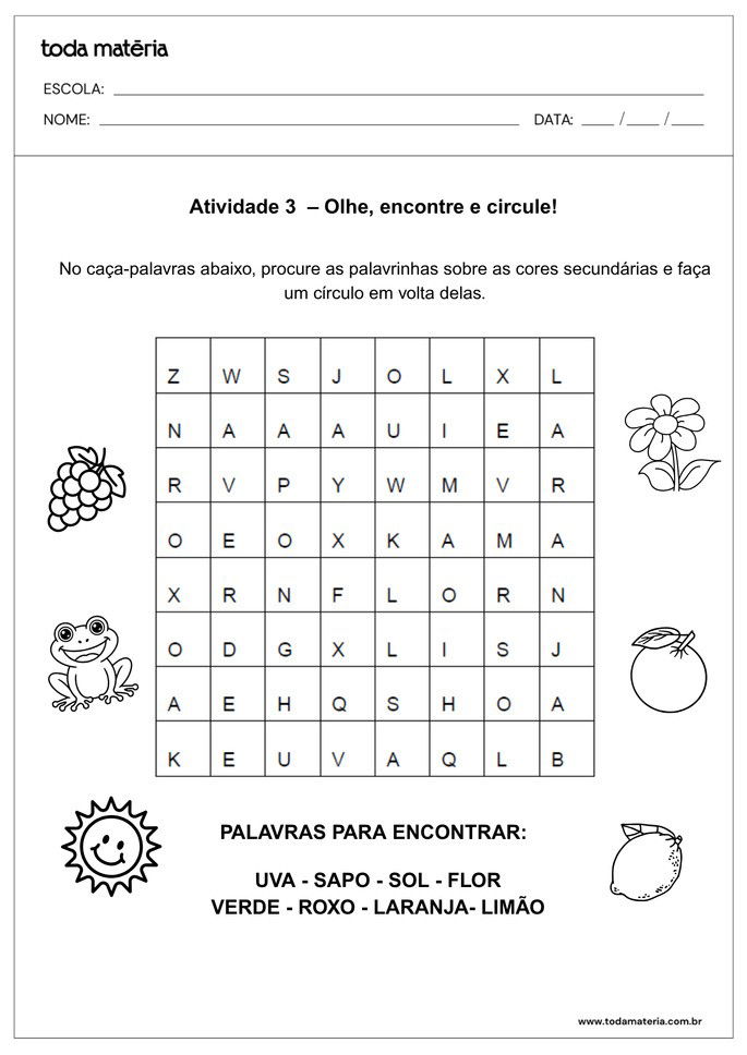 Folha 3-Atividade Ed.Infantil -Cores Secundárias