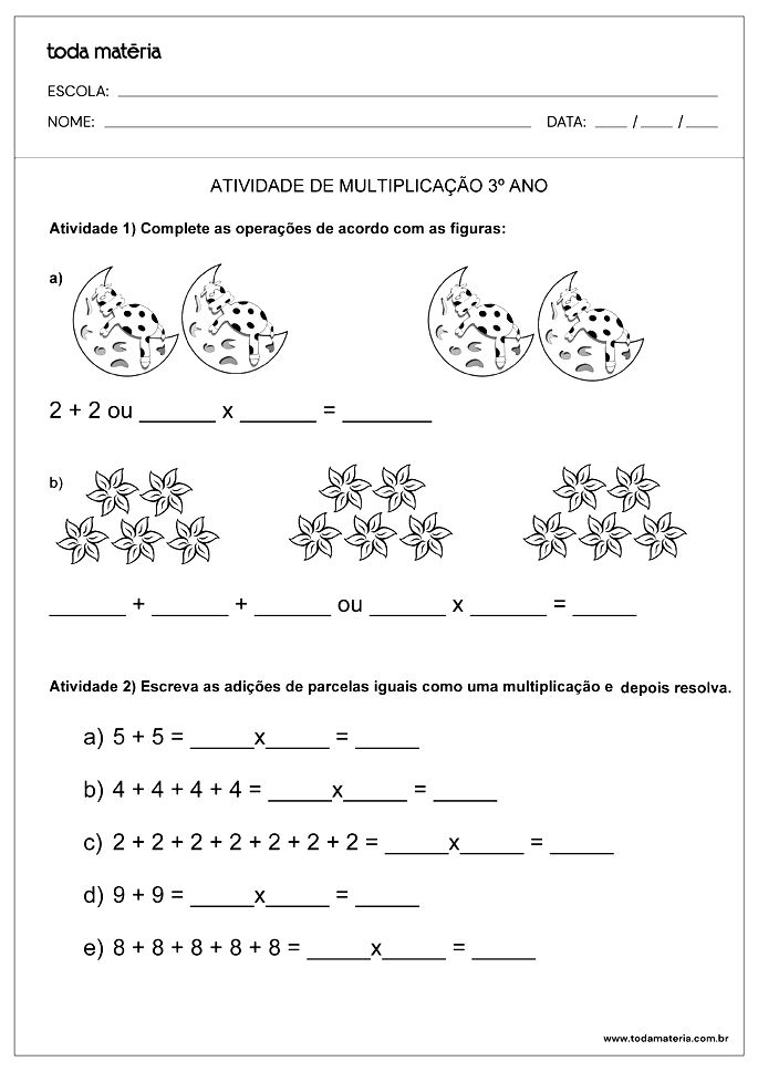 Atividades de Multiplicação e Divisão – 5º Ano para Imprimir