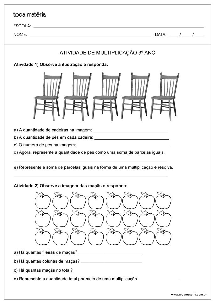 Atividades de multiplicação em pdf