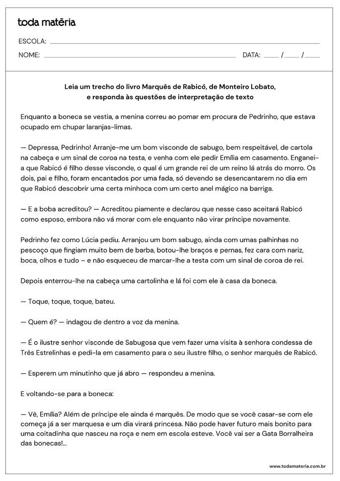 Exercício de Interpretação de Texto para o 4º Ano - Twinkl