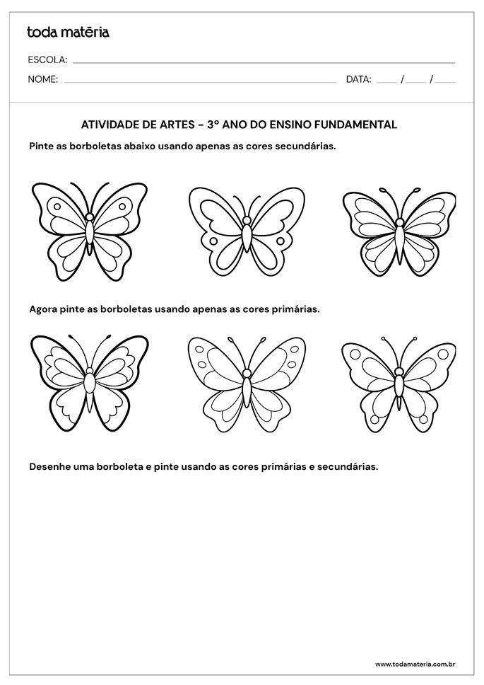 Atividade de artes sobre cores primárias e secundárias.