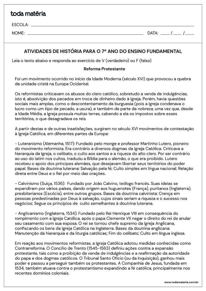 Folha de atividade de História 7 ano - 3
