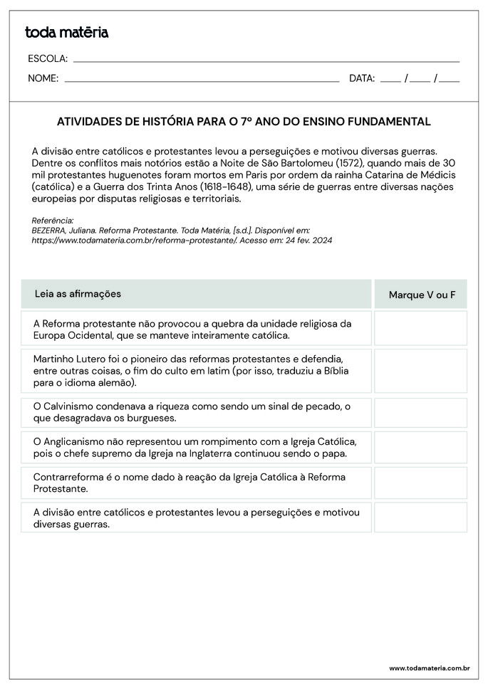 Folha de atividade de História 7 ano - 3.1