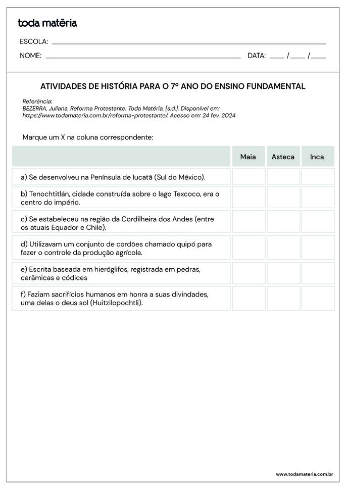 Folha de atividade de História 7 ano - 4.1